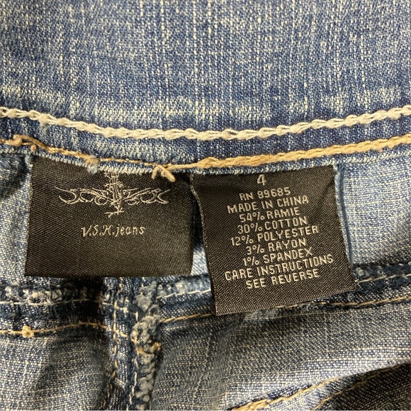 VSX Jean Bermuda Shorts Womens Sz 4 Rhinestone Accents Medium Wash Distress - Picture 4 of 4